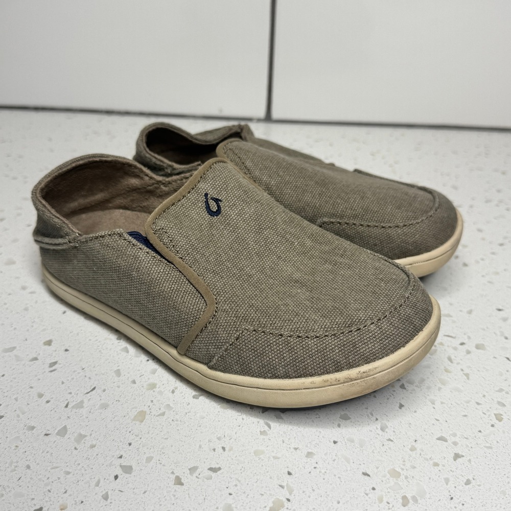 OluKai Nohea Lole Boys Slip On Canvas Shoes Clay Khaki Kids Size 12